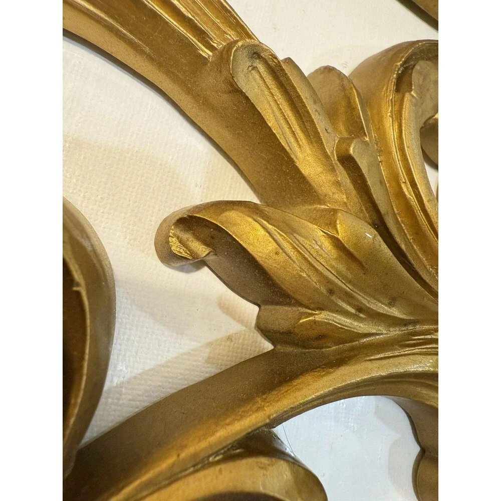 Vintage 1971 Homco Ornate Floral Scroll Wall Sconces Candle Holders Hollywood